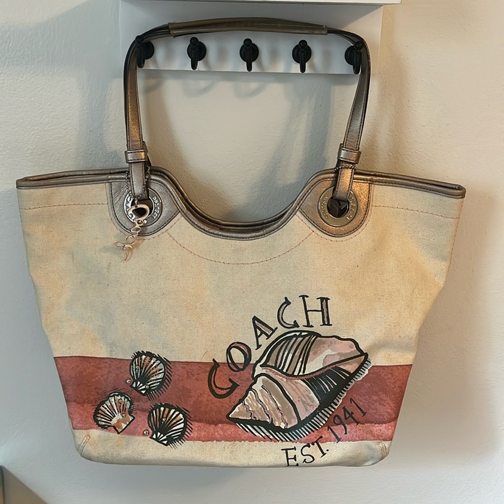 Coach canvas seashell tote!